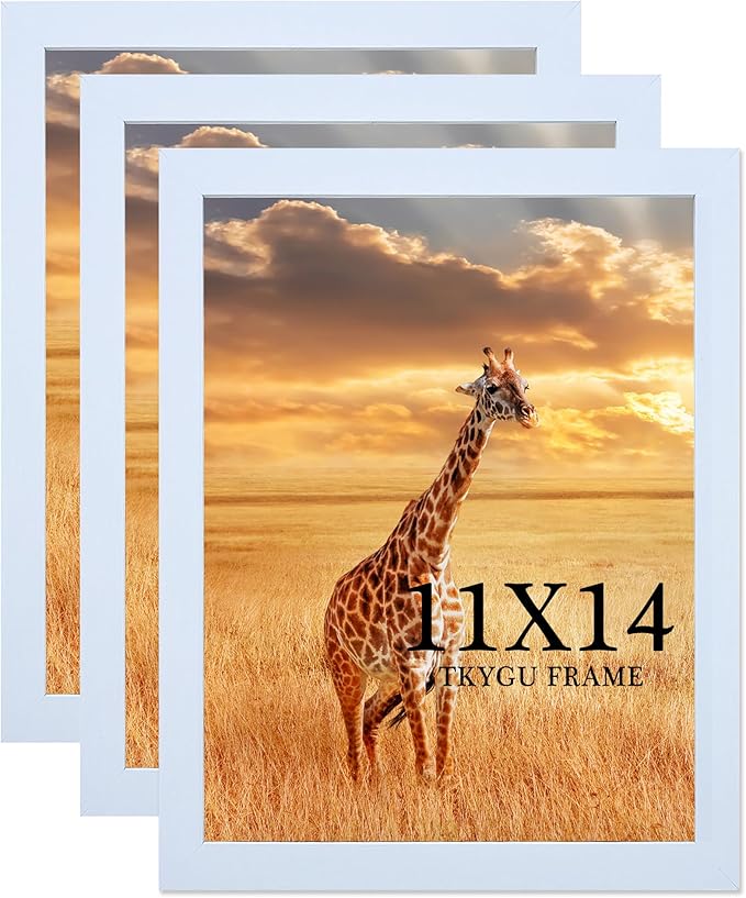 TKYGU 11x14 Picture Frame Set of 3,Wooden Frame 14x11 Wall Gallery Poster Photo frame white with Durable Shatter Resistant Plexiglass for Wall Mounting Family -friend- wedding best gift
