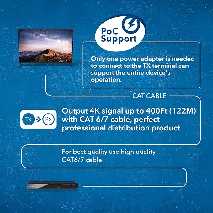OREI 1x8 HDMI Extender Splitter HDBaseT 4K, Multiple Over Single Cable CAT6/7 4K@60Hz 4:4:4 HDCP 2.2 with IR Remote EDID Management, HDR - Up to 400 Ft - Loop Out - Low Latency - (UHD18-EXB400-K)