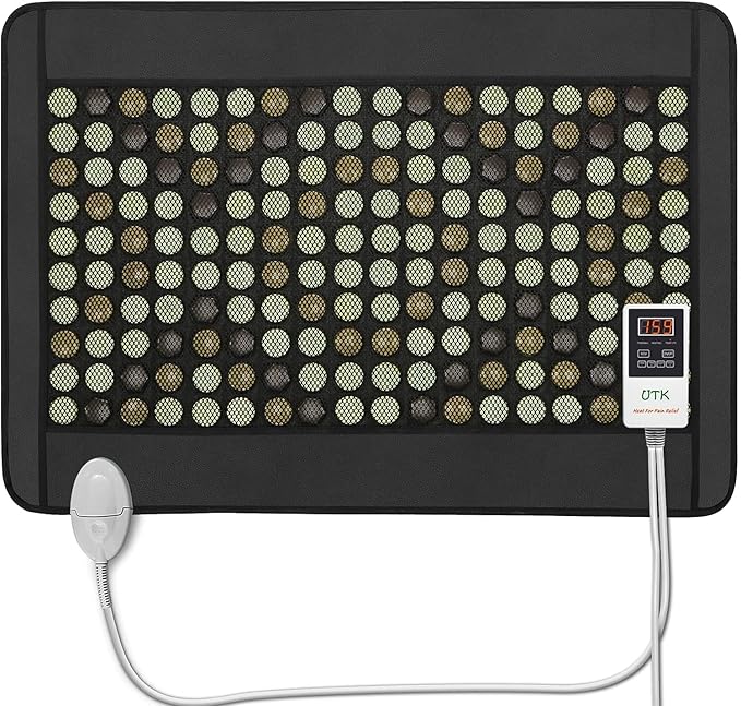 UTK Far Infrared Heating Pad, 5X Pain Relief for Back Waist Abdomen, Gift for Women Men, FSA-HSA Eligible Weighted Mat with Magnets Stone, Jade & Tourmaline, Hotter to 159℉, 4H Auto-Off, 21'' x 31''