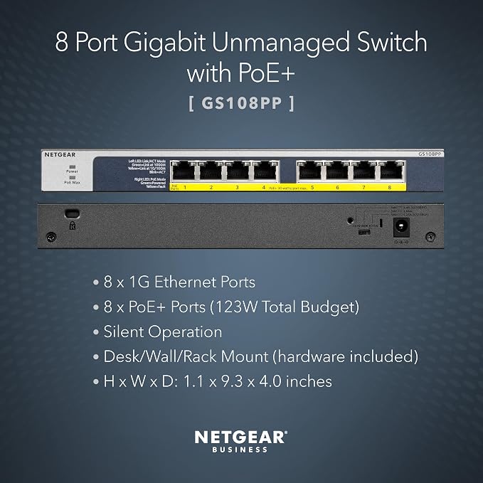 NETGEAR 8-Port Gigabit Ethernet Unmanaged PoE Switch - - Image 2
