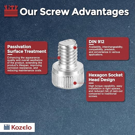 Kozelo 50pcs Socket Head Cap Screws - [M6-1 x 8mm] 304 Stainless Steel Allen Socket Drive for Electrical Motor 3D Printing Fan Engine Replacement Use, Silver