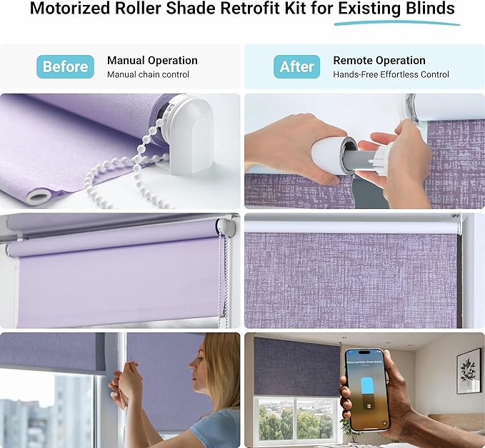 Progressive Automations Electric Roller Shade Motor Replacement Retrofit Kit - Pull Down Motorized Smart Blinds & Shades for Indoor Windows with Remote & Voice Control - Alexa & Google Home Compatible