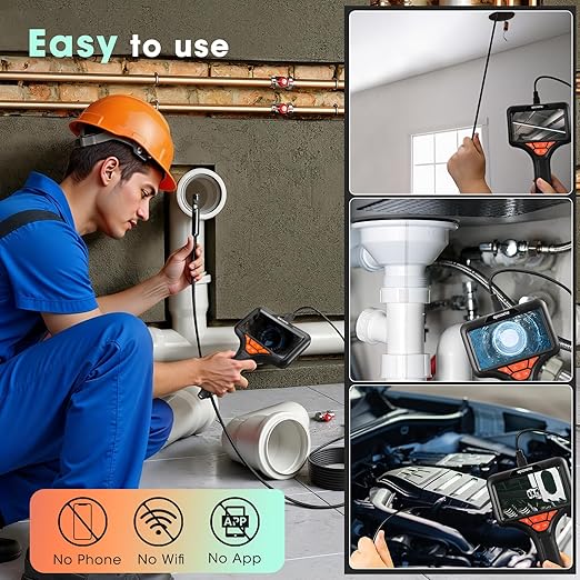 Epicmate Triple Lens Endoscope Camera with Light- 5" 1080P HD Handheld Borescope with 50FT Semi-Rigid Cable, Waterproof Sewer Inspection Camera with 32GB Card, Drain Plumbing Camera & Gifts for Men
