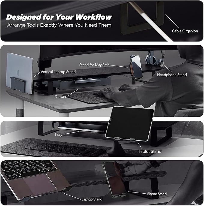 ULTRARM Moodular Add-ons Storage Drawer [Accessory Only - Requires Moodular Wooden Monitor Stand Slide Rails for Use] Black MSA-DR