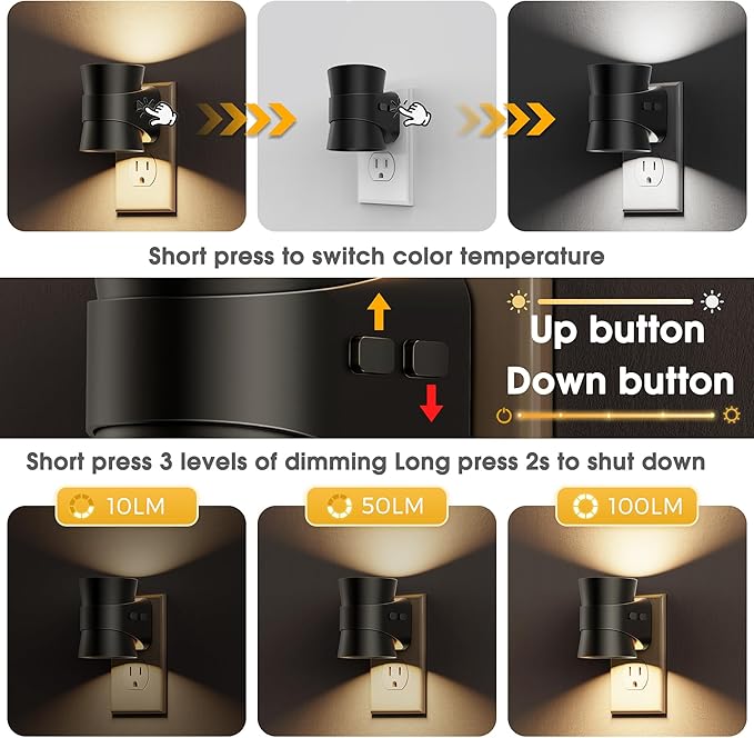 L LOHAS LED Dimmable Night Light, 3CCT Adjustable Color & Brightness, Night Lights Plug into Wall, Versatile for Living Room, Kitchen, Bathroom, Hallway, and More