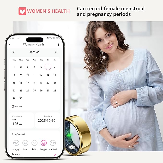 RIFESI Smart Ring for Women Men, Fashion Minimalist Fitness Ring & Sleep Tracker Ring with Heart Rate, SPO₂,Blood Pressure,5ATM Waterproof Health Ring, No Subscription,Gifts for Women (Size 11,Gold)