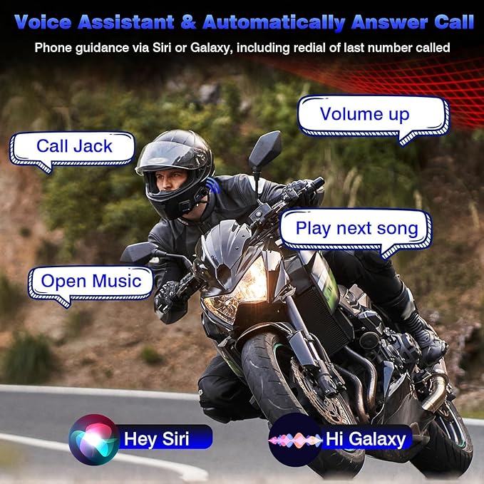 ZOVTIX Motorcycle Helmet Headset Support 8 Riders Group Intercom Communication System Speakers with Music Sharing/HiFi Sound/3 EQ Music Modes/Noise Cancellation/IP67/FM Radio/Wake up Siri - 1 Pack