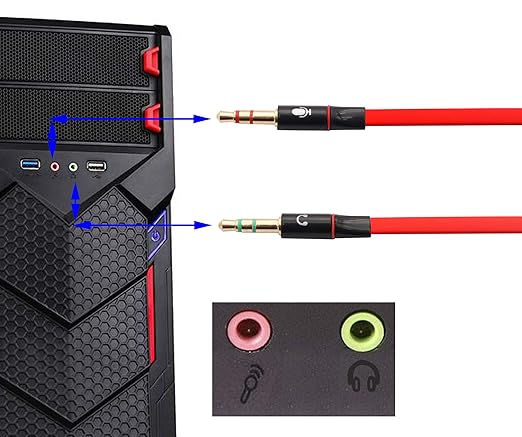 zdyCGTime 3.5mm AUX Headphone Y Splitter Cable 4-Pole 3.5mm AUX Female to 3-Pole 2x3.5mm Male Headset Mic & Stereo Audio Cable for PC Computer and Old Version Laptop Y Audio Flat Cable (20CM) (Red)