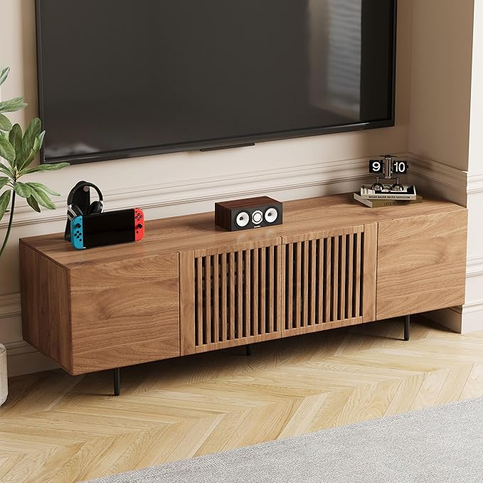 NessCarsti Mid Century Modern TV Stand for 70 Inch TVs, 70.87" Walnut Console with Ample Storage – Stylish Entertainment Center for Living Room or Bedroom