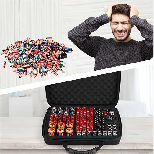Arkeiliy Battery Organizer, Battery Organizer Storage Case with Tester BT-168, Waterproof Battery Holder Box Holds, Battery Case Organizer 145+ AA AAA C D 9V Batteries (Batteries are Not Included)