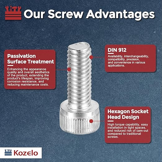 Kozelo 20pcs Socket Head Cap Screws - [M6-1 x 18mm] 304 Stainless Steel Allen Socket Drive for Electrical Motor 3D Printing Fan Engine Replacement Use, Silver