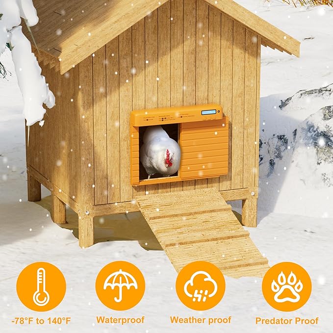 Automatic Chicken Coop Door Battery Powered, Chicken Door with Timer & Light Sensor, Chicken Coop Door with Anti-Pinch Feature