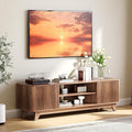 VINGLI 58.6" TV Stand up for 70 Inch TV, Mid Century Entertainment Center with Fluted Sliding Doors and Open Storage, Elegant Media Consoles for Living Room, Walnut
