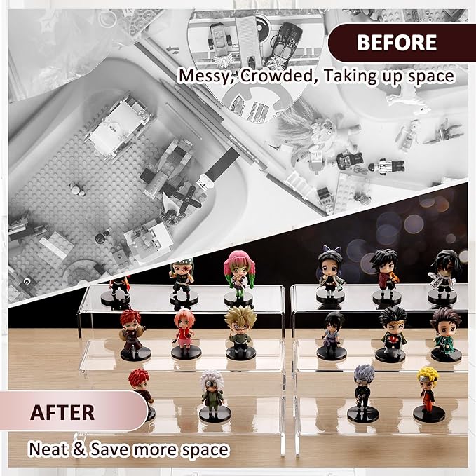 LFTYTUO 2 Set Large Acrylic Clear Display Risers, 3 Sizes 12" Rectangular Showcase Collectibles Display Shelf, 5mm Thick Desktop Display Stand Holder for Figures, Jewelry, Perfume, Toys