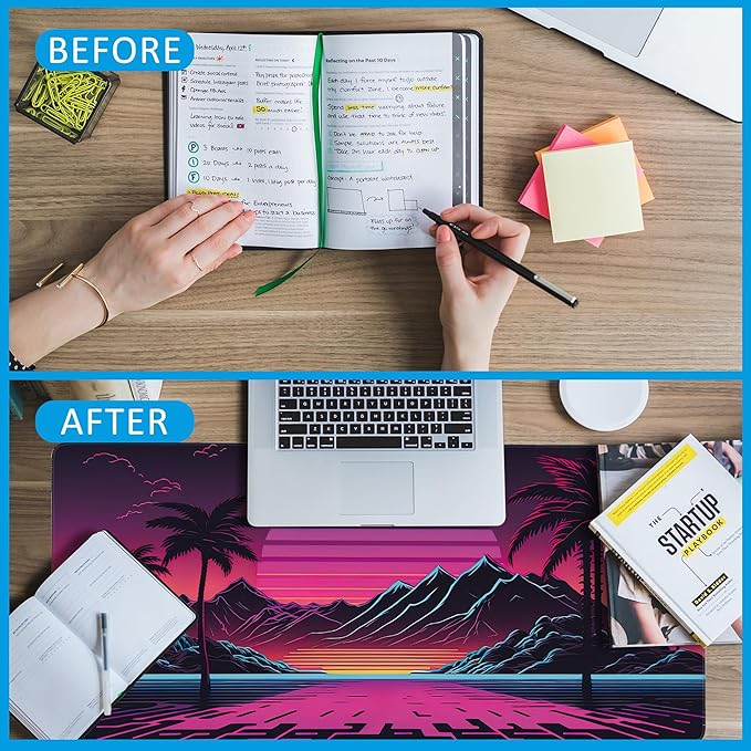 EOBKLAX Mouse Pad,Retro Sunset Desk Mat for Desktop,Desk Pad with Non-Slip Base and Stitched Edge,Extended Mousepad for Office and Home 35.4X15.7 Inch