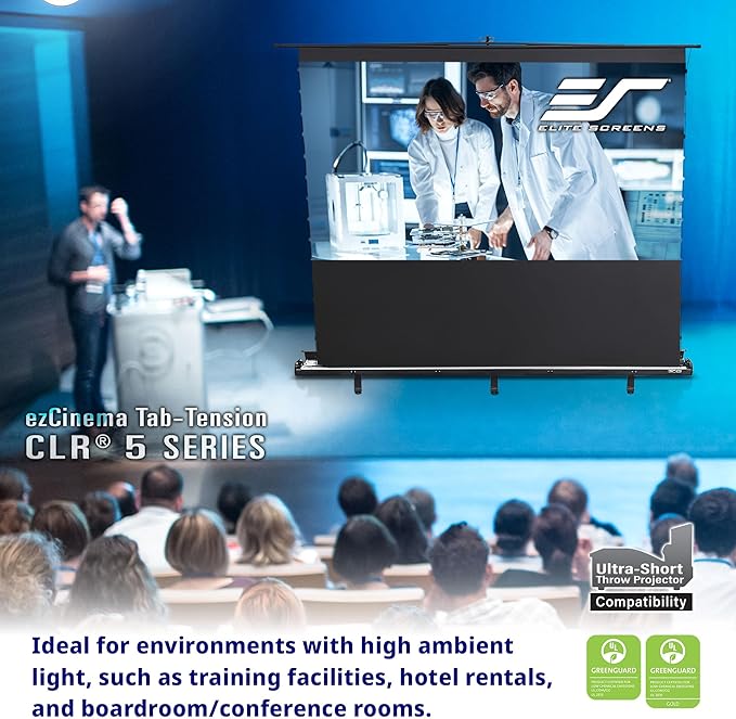 Elite Screens ezCinema Tab-Tension CLR 5, 103-inch Portable Floor-Rising UST Projector Screen, 16:9 ALR Ceiling Light Rejecting Tab-Tension Scissor-Backed Manual Pull-Up+Carry Bag, Black- FT103UH-CLR5