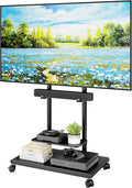 ECOTINY Steel Base Rolling TV Stand with Soundbar Mount for 50-90 inch TVs up to 154lbs, Swivel&Tilt Mobile TV Stand with Large Storage, Height Adjustable Heavy-Duty TV Cart, Max VESA 600x400mm, Black
