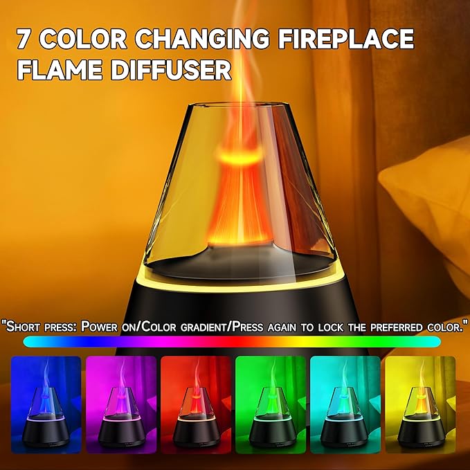 Essential Oil Diffuser, 7 Colors Flame Effect Aroma Humidifier with Timer, Ultrasonic Aromatherapy Diffuser for Home, Office, Bedroom, Yoga (Black)