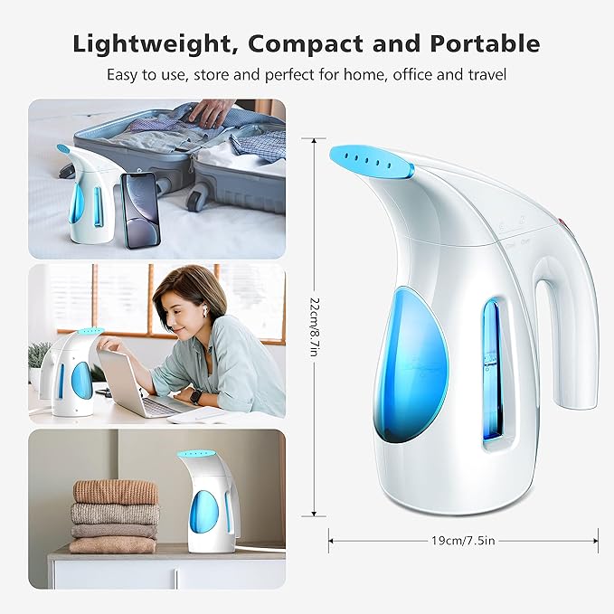 HiLIFE Steamer for Clothes, Portable Handheld Clothing Steamer, 240ml Big Capacity, 700W, Strong Power, Fabric Quick Wrinkle Remover for Home, Office, Travel (ONLY FOR 120V)-Maya Blue
