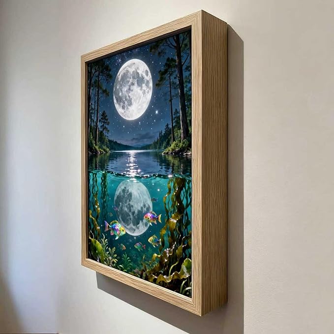 URVIP LED Glowing Photo Frame, 3D Starry-Sky Moon Animal Wall Art, 9x12 Inches Dimmable Light Up Light Painting for Bedroom, Unique Aesthetic Decor, Great Birthday Gift for Women Men