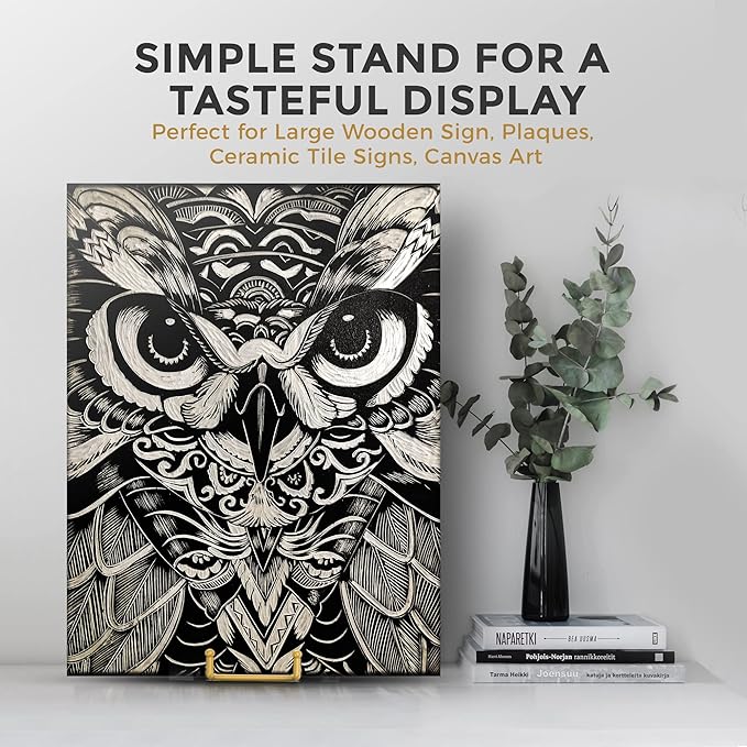 TR-LIFE 10 Inch Large Plate Stands/Holder for Display - Metal Picture Frame Holder Stand + Small Easels for Decorative Plate, Platter, Book, Plaques, Photo, Tabletop Art (Gold 2 Pack)