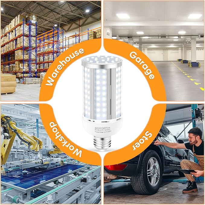 6 Pack 36W Corn LED Light Bulb,(320 Watt Equivalent)Fanless E26/E39 Medium/Large Mogul Base LED Cob Lamp 5000K Daylight 5,400LM for Outdoor Indoor Garage Warehouse Factory Workshop Street Backyard
