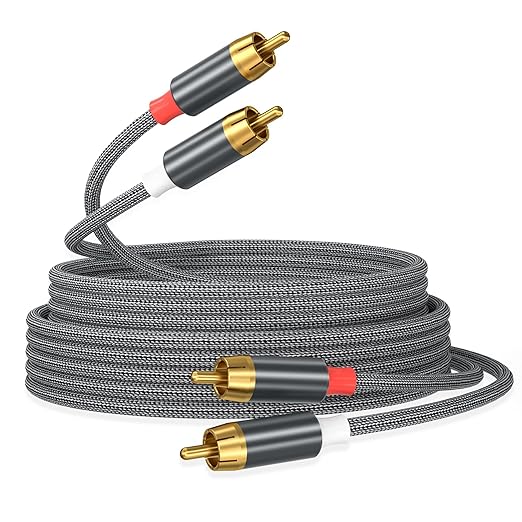 AGVEE 25ft RCA Cable, 2 RCA Male Thickened Six Claws Plug Stereo Auxiliary Audio Cord for Home Theater, Amplifier, Active Speakers or Subwoofer, Gray