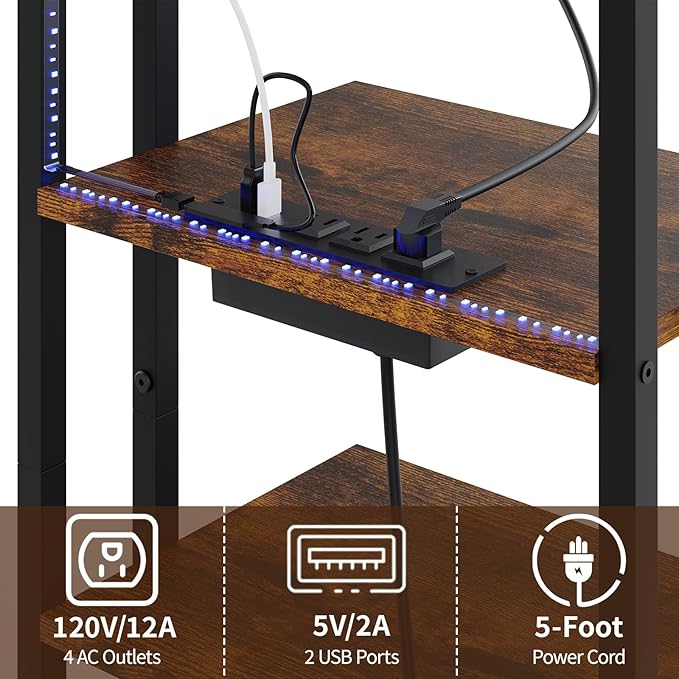 X-cosrack 16.5" Small 4-Tier AV Media Stand with Power Strips,Narrow Version Wooden Corner TV Stand Shelf with LED Lights,Stereo Cabinet Audio Rack Stand Tower for Small Media Players and Boxes
