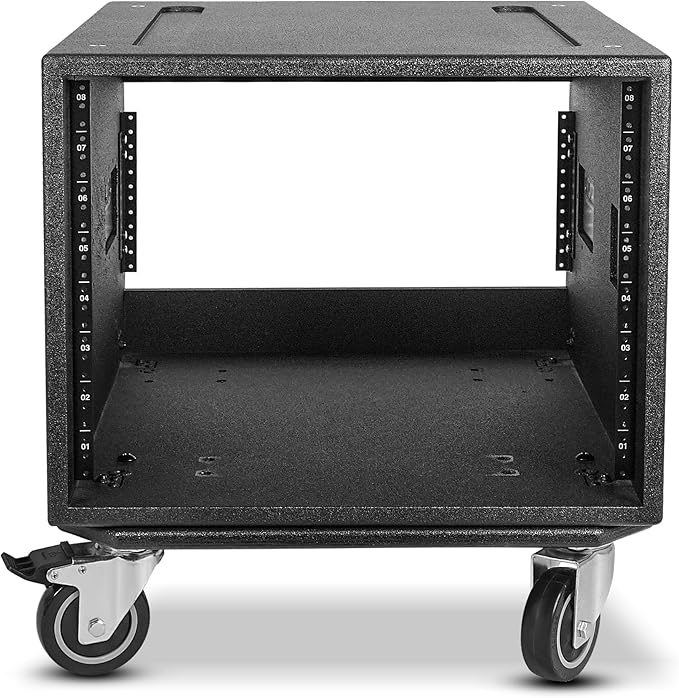 Sound Town 8U PA/DJ Rack/Road Case with 8-Space, Industry-Grade 0.7" (18mm) Plywood with Polyurea Coating, Rain Cover, Casters, 21.7" Rackable Depth - Pro Tour Grade (STRCP-8UW)