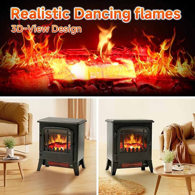 17" Freestanding Electric Fireplace Heater - Infrared Heater with LED 3D Flames and Realistic Logs, Fire Place Electric, Fake Fireplace Heaters for Indoor Use, 750 | 1500W Overheat Protection