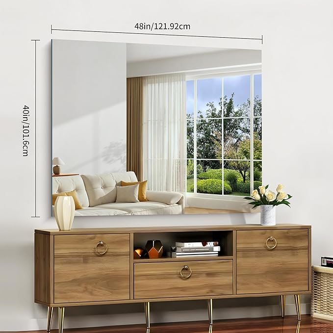 CILIBER Frameless Mirror, 40x48 Inch Large Bathroom Mirrors for Wall Over Sink, Upgraded Shatterproof Vanity Mirror with Polished Edge for Bathroom,Bedroom,Living Room and Entryway