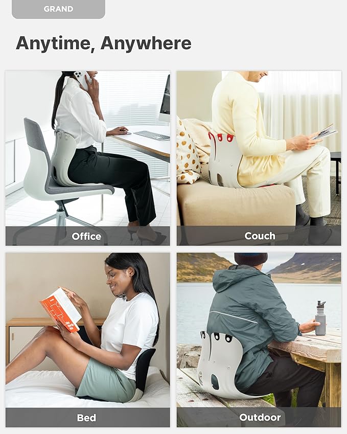 Curble GRAND(Extra Wide & Sturdy) 2PACK – Ergonomic Chair Back Support, Lumbar Support for Posture Correction, Back Pain Relief, Perfect for Office Chair, Floor Seat, Work from Home, Patented(2P Grey)