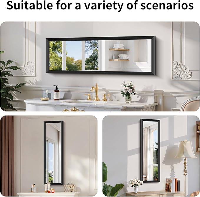 Black Bathroom Mirror 14 x 48 Inch Rectangle Wave Beveled for Wall Bathroom Vanity Mirror for Over Sink, Tempered Glass,for Entryway Hangs, Bathroom Living Room Horizontal or Vertical
