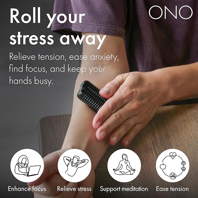 ONO Roller - Handheld Fidget Toy for Adults | Help Relieve Stress, Anxiety, Tension | Promotes Focus, Clarity | Compact, Portable Design (Acupressure, Full Size - Aluminum)