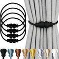 Nieffeiy Magnetic Curtain Tiebacks Outdoor Curtain Tie Backs Rope Decorative Magnetic Curtain Holders for Drapes Window Treatment Holdbacks, Glossy Black 4Pack