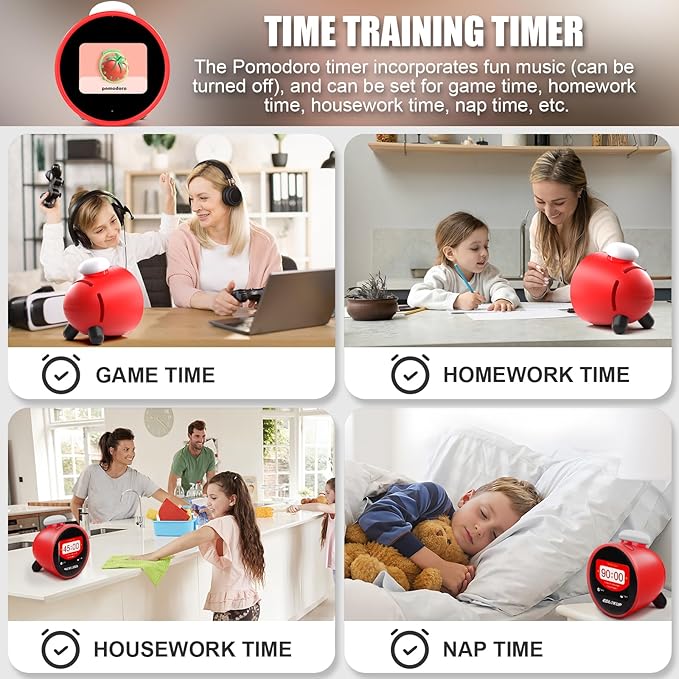 Smart Alarm Clock for Kids, AI Voice Assistant Clock with Chat, Ok to Wake Clock, 12 White Noise Sounds, Sleep Trainer, Time Management Tool, Music Player via TF/MP3 Card, Weather Forecast