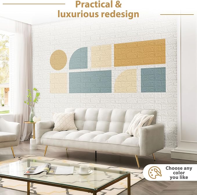 JOLOV 10 PCS3D Wall Panels Peel and Stick - PE Foam DIY Self Adhesive, Waterproof, Perfect for Interior Wall Decor in Bedroom & Living Room (10)
