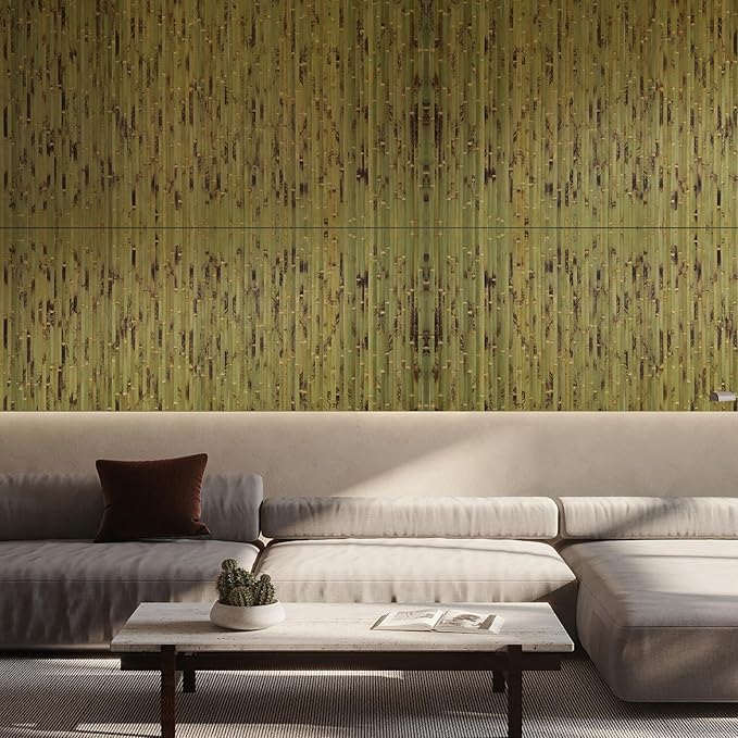 OUZUGIE 1 Pack 96x48 Inch Natural Bamboo Wall Panel – Green Burned Pole Wrap Paneling for Walls, Ceilings, Cabinets, Furniture – Ideal for Bedroom, Living Room & Office DIY Decor
