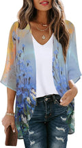 Women's Floral Print Puff Sleeve Kimono Cardigan Loose Cover Up Casual Blouse by CHICGAL