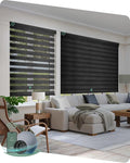 Yoolax Motorized Zebra Blinds Works with Alexa, Motorized Blinds with Remote Custom Size, Privacy Electric Zebra Shades for Windows (95% Shading Carbon Black)