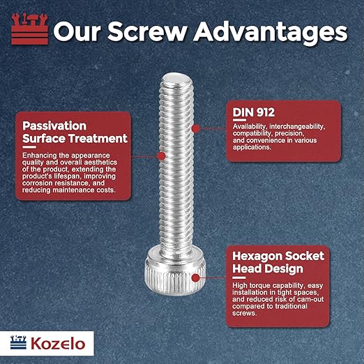 Kozelo 1pcs Socket Head Cap Screws - [M4-0.7 x 25mm] 304 Stainless Steel Allen Socket Drive for Electrical Motor 3D Printing Fan Engine Replacement Use, Silver