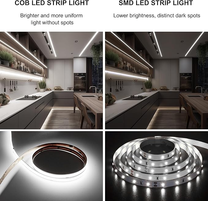 Pandery COB LED Strip 5m,16.4ft LED Strip Lights,Touch Dimmable LED Strips,CRI90+,6000K Daylight White LED Tape Lights,1600LEDs,24V cob led,Indoor for Bedroom,Kitchen,TV,Mirror,Cabinet
