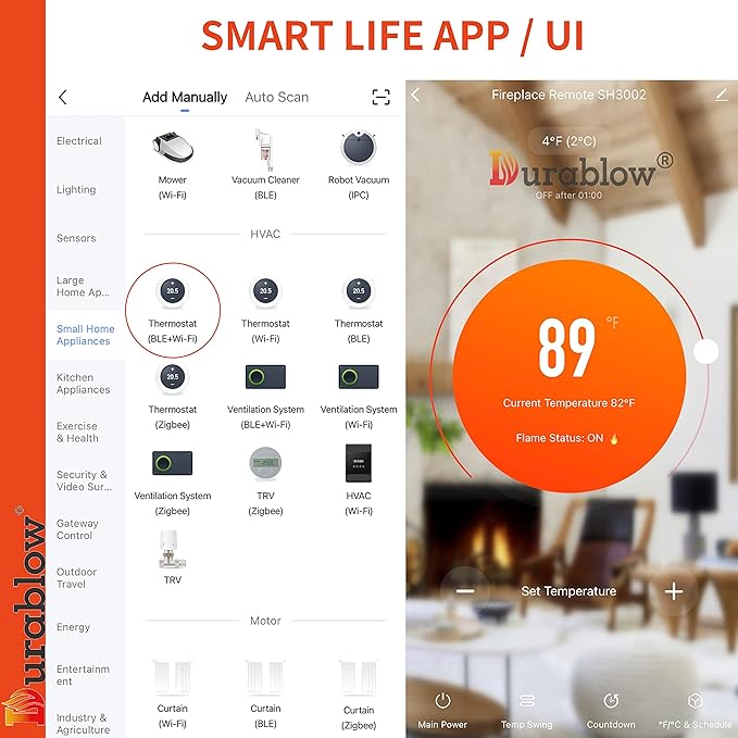 Durablow SH3002-RH On/Off WiFi Gas Fireplace Remote Control for Millivolt Valve, Smart Home, Compatible with Alexa, Google Home, Siri (Timer + Thermostat + Programmable + Remote Handset)