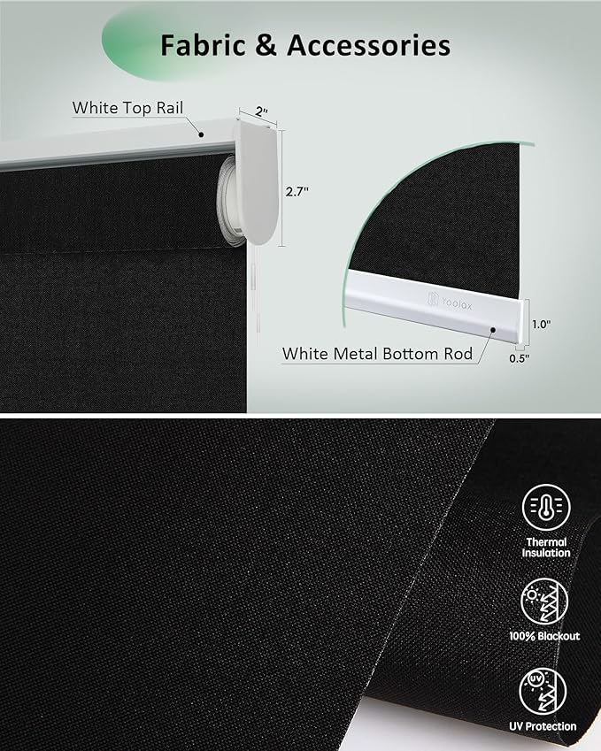 Yoolax Motorized Blinds App Control, Blackout Roller Shades for Windows, Cordless Automatic Shades Roller Window Blinds for Bedroom Living Room Office (Blackout Apex Black, 24" W x 72" H)