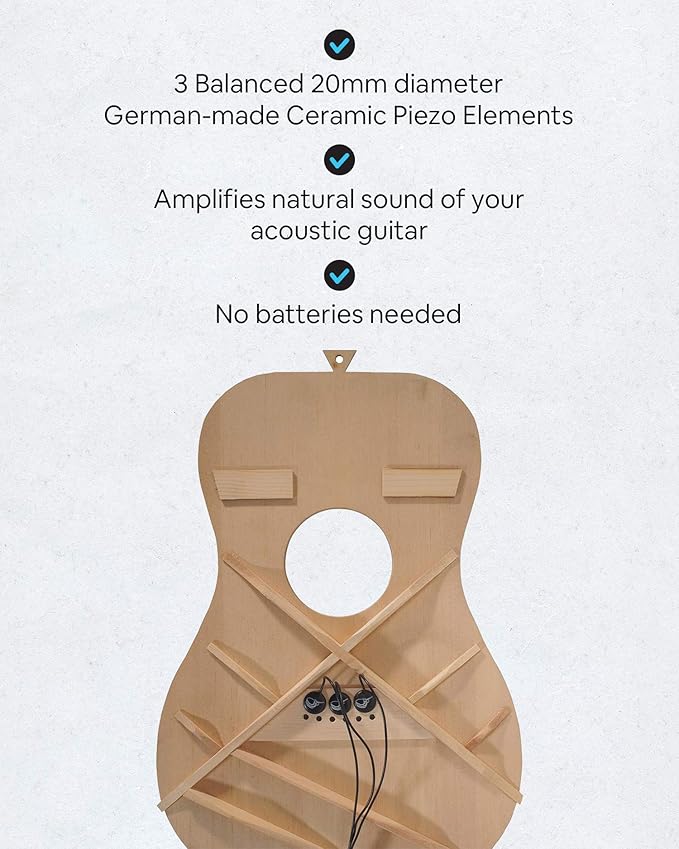 Journey Instruments Passive Piezo Acoustic Pickup – EP001K Three Balanced German-Made Passive Pickup Elements – Piezo Pickup for Acoustic Guitars (Ceramic)