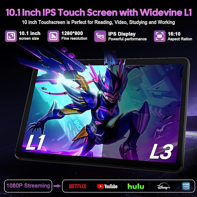 VisuPad 2026 Android 15 Tablet with Keyboard, 26GB+256GB+2TB Expand, 10 Inch 2 in 1 Tablet with Gemini AI, 8000mAh, 2.4G/5G WiFi, BT5.0, Widevine L1, Tablets Pc with Case, Mouse, Stylus (Black Case)