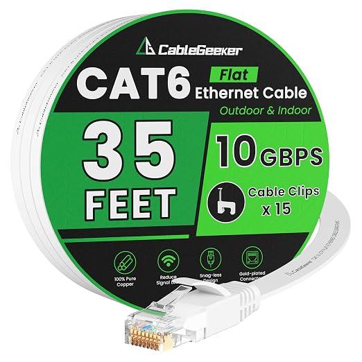 Cat 6 Ethernet Cable 35 ft, Indoor&Outdoor, High Speed 10Gbps Flat Internet by CableGeeker