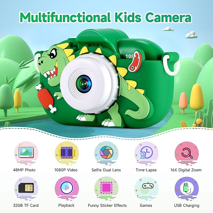 Kids Camera Boys Toys for 3 4 5 6 7 8 9 Years Old Boys, 48MP Dual Lens Kids - Image 2