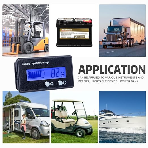 48V Battery Meter - 10-100V Golf Cart Battery Gauge, DC 12V-84V Voltage Indicator for Acid & Lithium Ion Batteries
