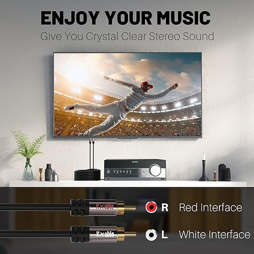 RCA Cable 25FT, 2RCA Male to 2RCA Male Stereo Audio Cable,【Oxygen-Free Copper, Hi-Fi Sound, Double Shielded】2 RCA Car Audio Subwoofer Cord for Home Theater, HDTV, Amplifier, Hi-Fi System, Speaker
